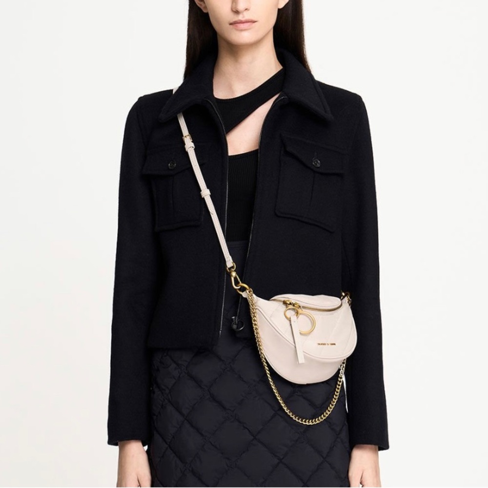 Charles & Keith Philomena Wrinkled-Effect Half-Moon Crossbody Bag